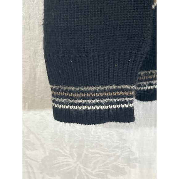 Vintage Brandini Sweater Large Black White Tan Argyle Crew Neck Wool Blend Italy - Picture 2 of 9